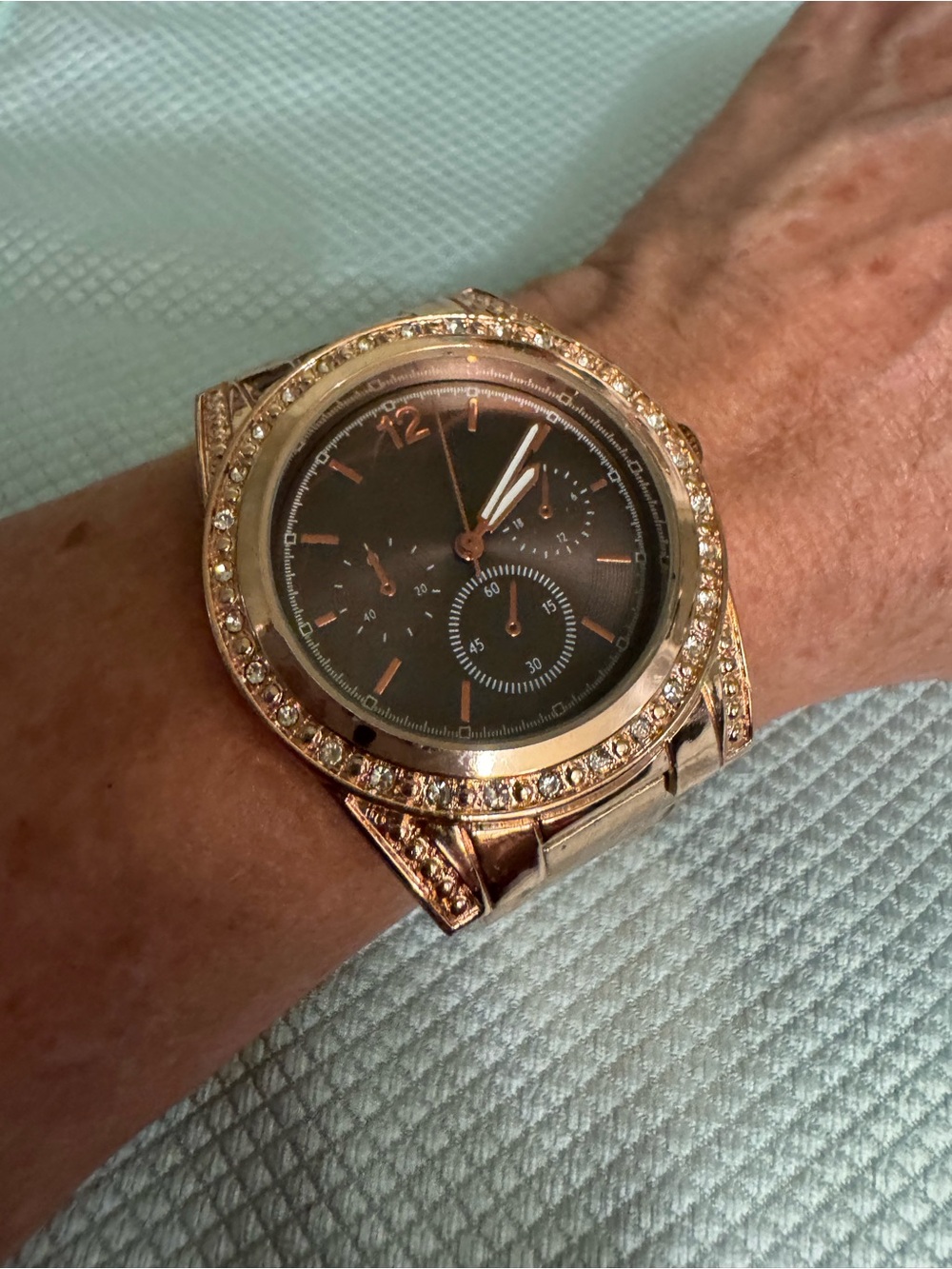 Rose Gold Crystal Bezel Women's Watch with Brown Dial